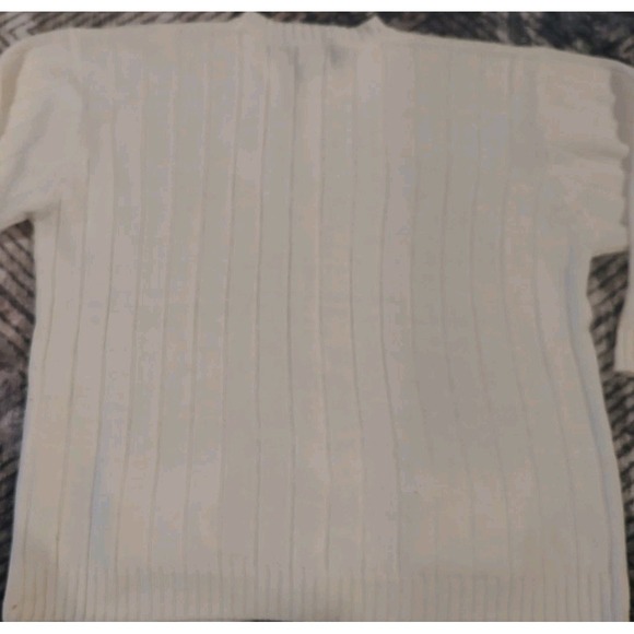 Vintage Jessica Stevens Cable Knit Chunky Fisherman Cardigan Sweater Ivory 20W - Picture 7 of 9